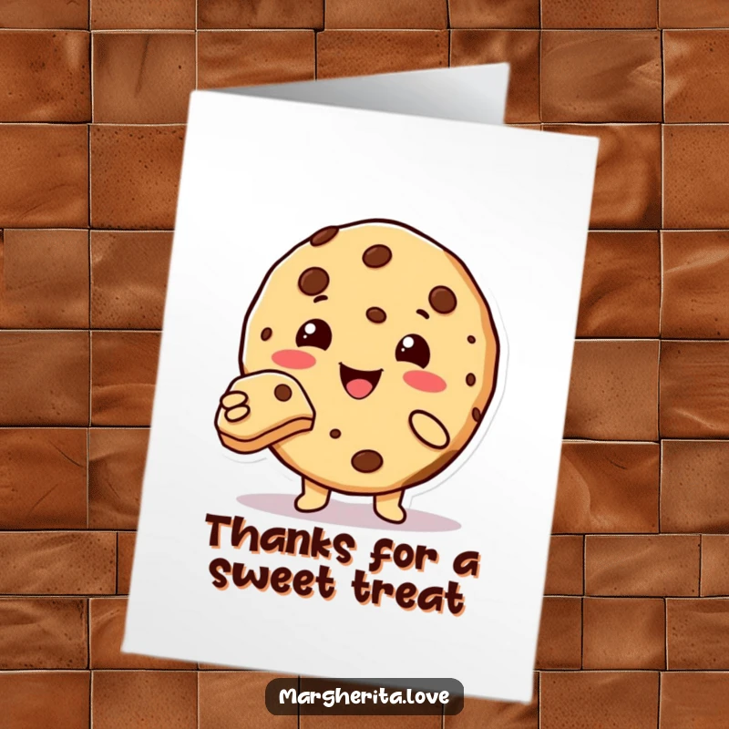 Funny Free Printable Thank You Card: Cute cookie character extending a bite towards the viewer.