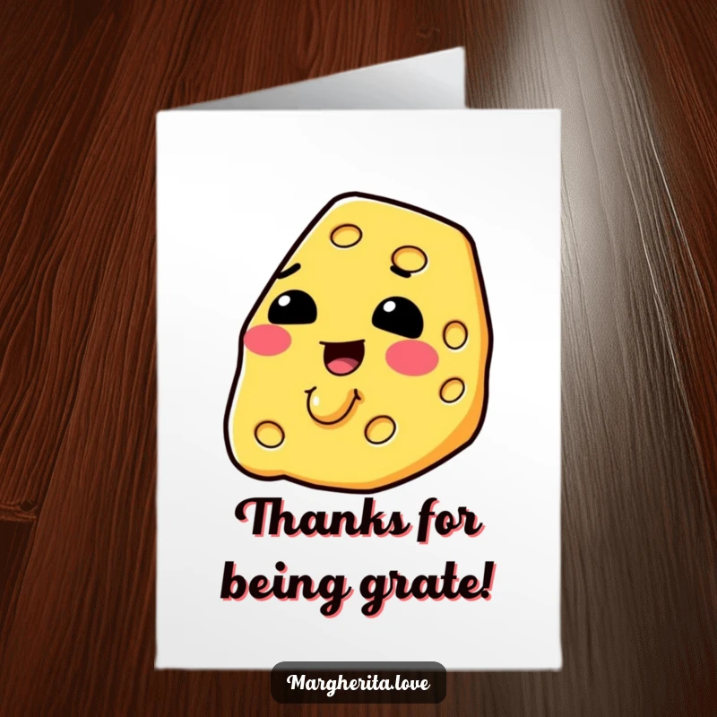 Funny Free Printable Cheese Card: A content slice of cheese melting happily, offering a warm and funny thank you.