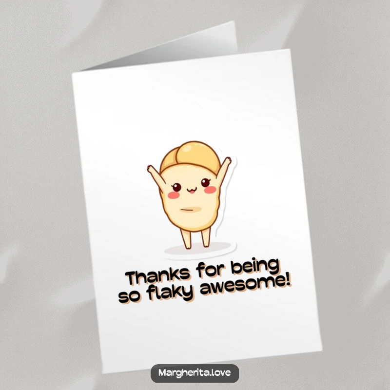 Funny free printable thank you card: a delightful croissant stands on its head, conveying thanks with charming and whimsical style.