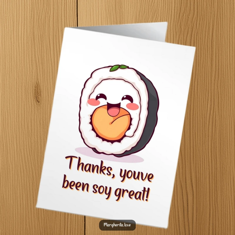 Funny Free Printable Thank You Card: A happy sushi roll wiggling playfully to say thank you.