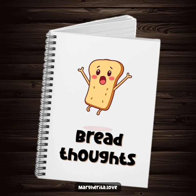 Funny notebook with a surprised breadstick character on the cover, perfect for jotting down notes with excitement.