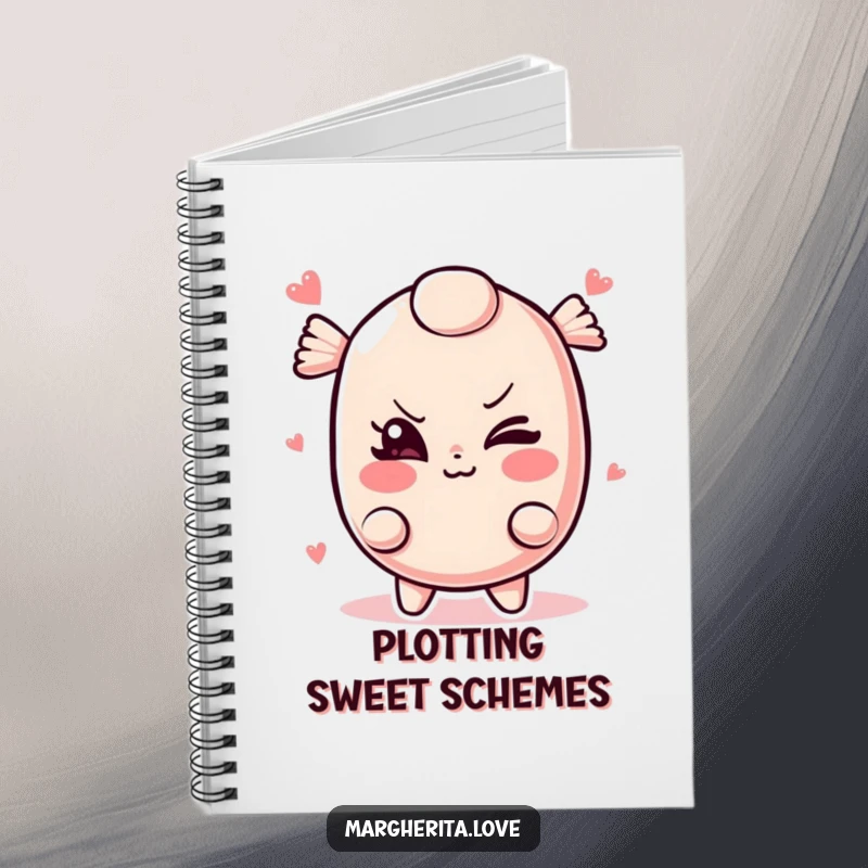 Funny candy notebook with a mischievous winking candy, ideal for secret notes and creative writing.