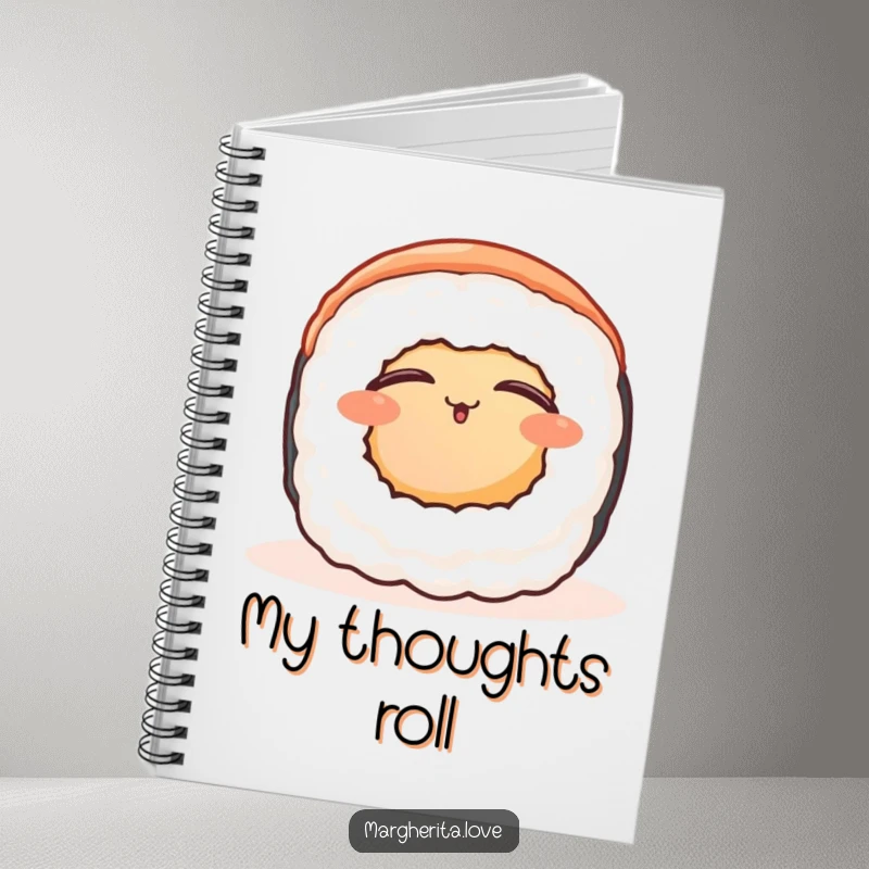 Funny contented sushi roll notebook, featuring a peaceful sushi roll enjoying warmth, perfect for serene note-taking.