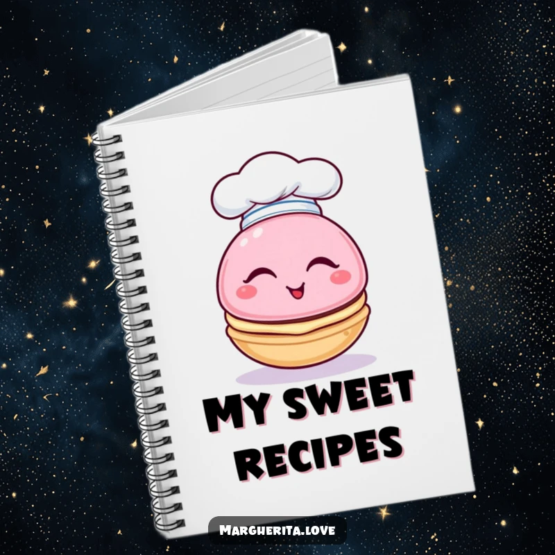 Funny notebook featuring a winking macaron character in a tiny chef hat, perfect for recipe notes and creative ideas.