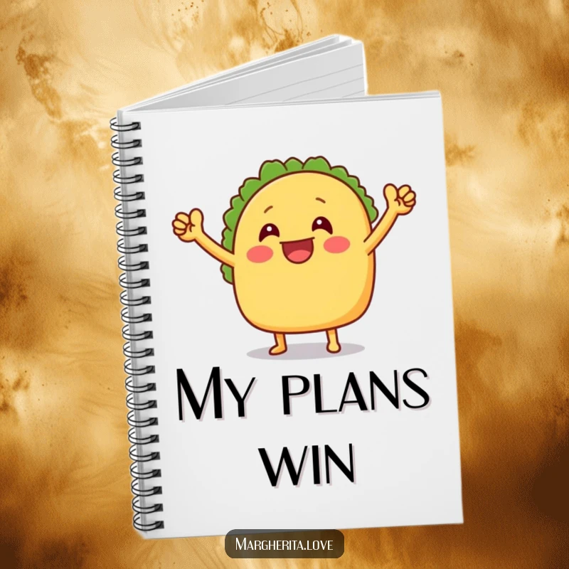 Funny notebook with a grinning taco performing a dynamic victory dance, ideal for jotting down notes with flair.