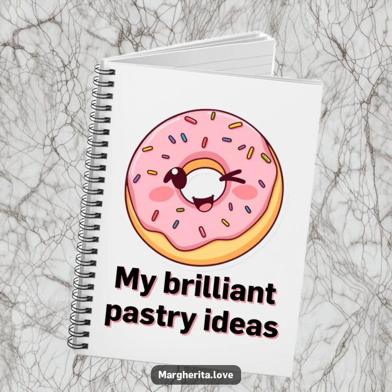 Funny Donut Notebook featuring a winking sprinkled donut in a silly pose, ideal for note-taking with a side of sweet, humorous charm.