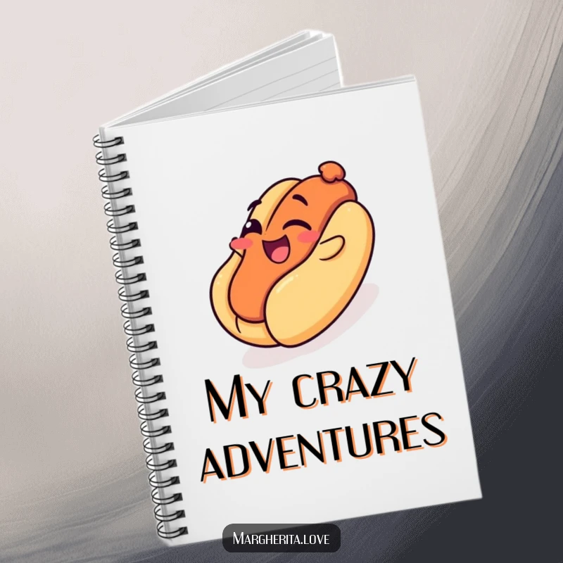 Funny notebook: A winking hot dog slides down a bun like a playground, ready to jot down fun ideas.