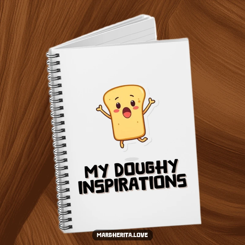 Funny notebook featuring a surprised breadstick character leaping into the air, perfect for capturing notes with a side of bakery humor.