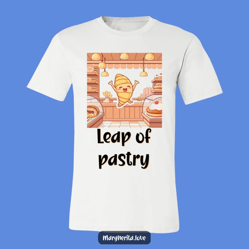 Funny Croissant Joy T-Shirt: Pastry Leap, Cute Gift for Foodies