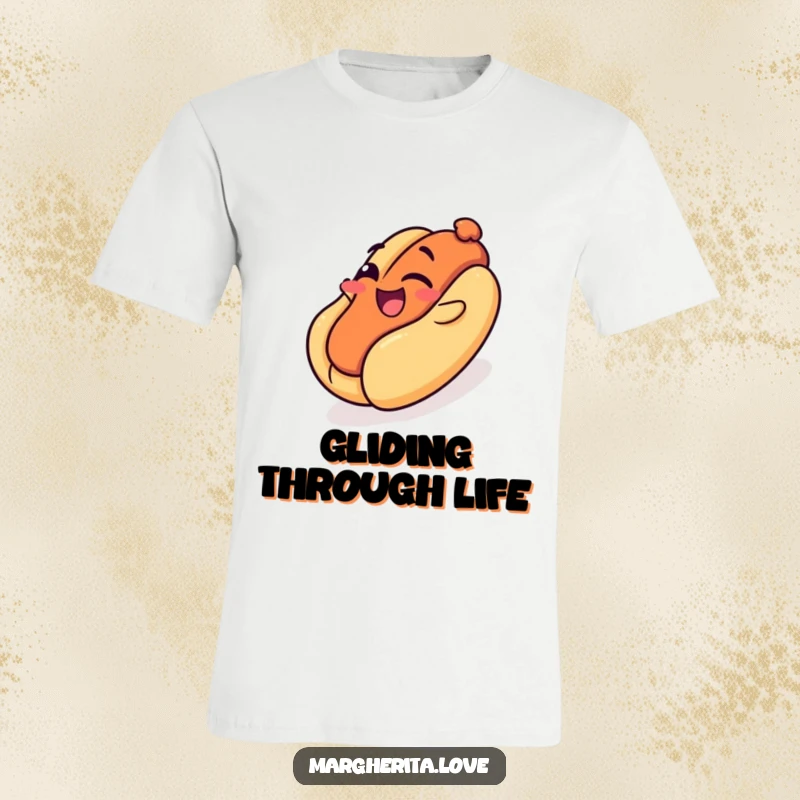 Funny t-shirt: A smiling hot dog winks as it slides down a bun, depicted as a fun playground slide.