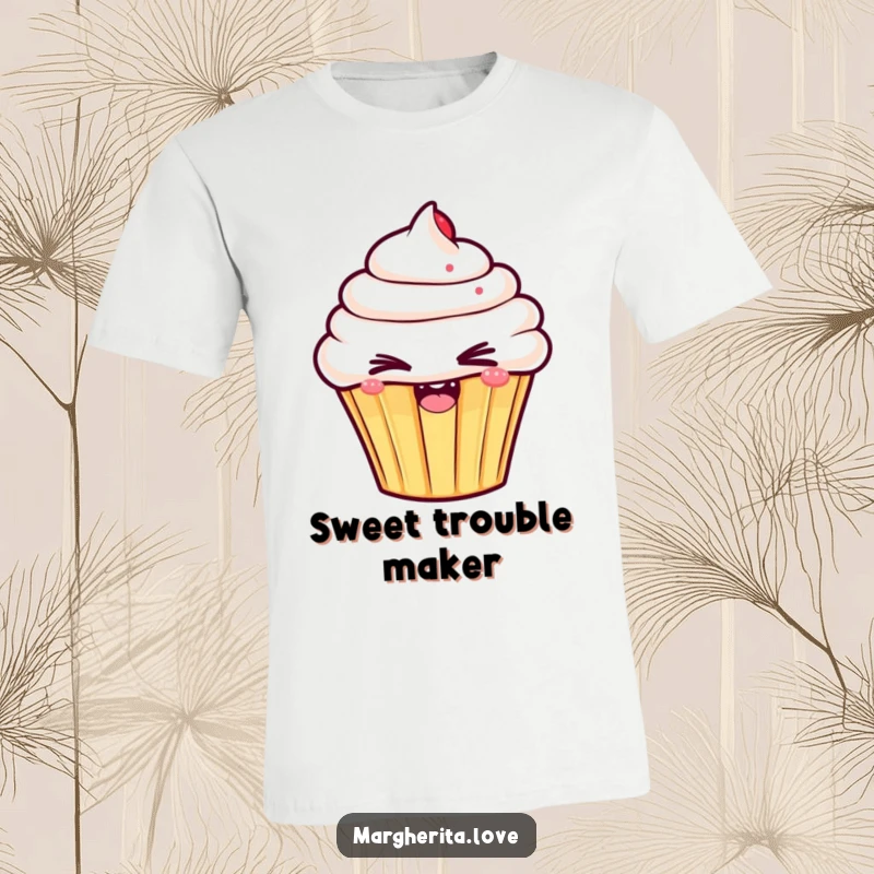 Funny t-shirt showcasing an enthusiastic cupcake winking playfully, ideal for adding a touch of sweet mischief to your outfit.