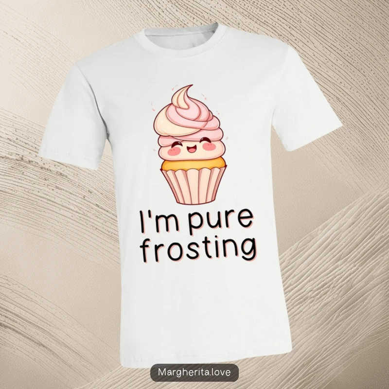 Funny t-shirt with a playful cupcake, its frosting hair in motion, excitedly spinning, radiating sweet and energetic vibes.