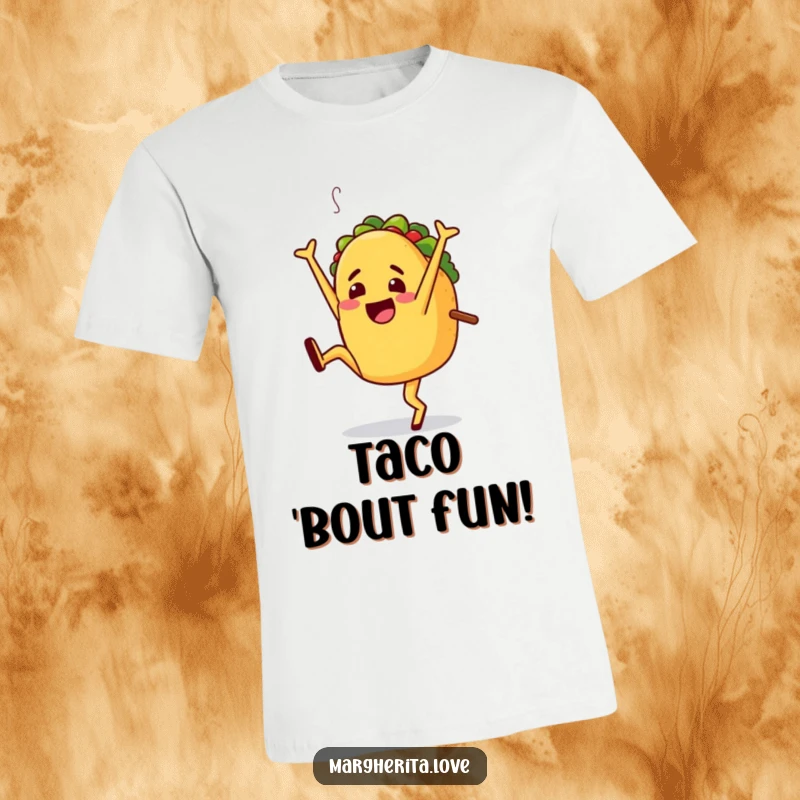 Funny t-shirt depicting a spirited taco character doing a joyful cartwheel, radiating excitement and Mexican flair.