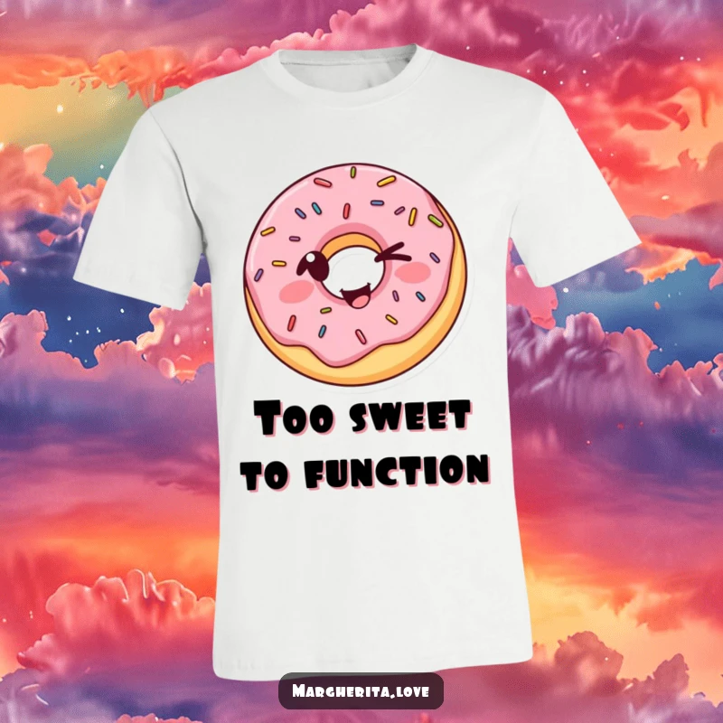 Funny Donut T-Shirt showcasing a winking donut with sprinkles in a silly pose, perfect for casual wear and spreading smiles.