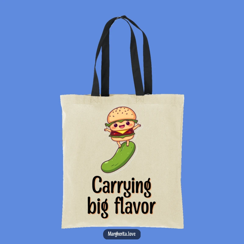 Funny Burger Pickle Tote Bag: Delighted Balancing Carry-All