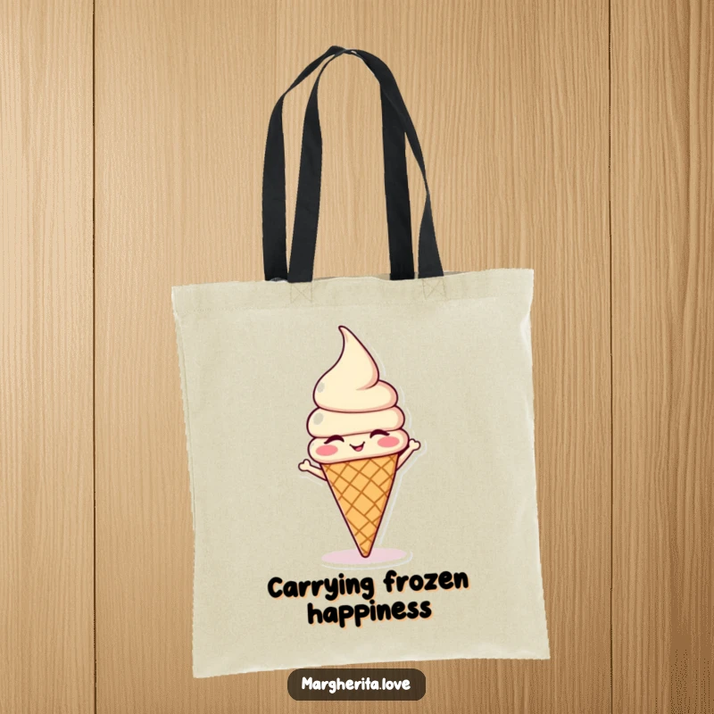 Funny winking ice cream cone in a headstand on a tote bag, ideal for carrying daily necessities with a smile.