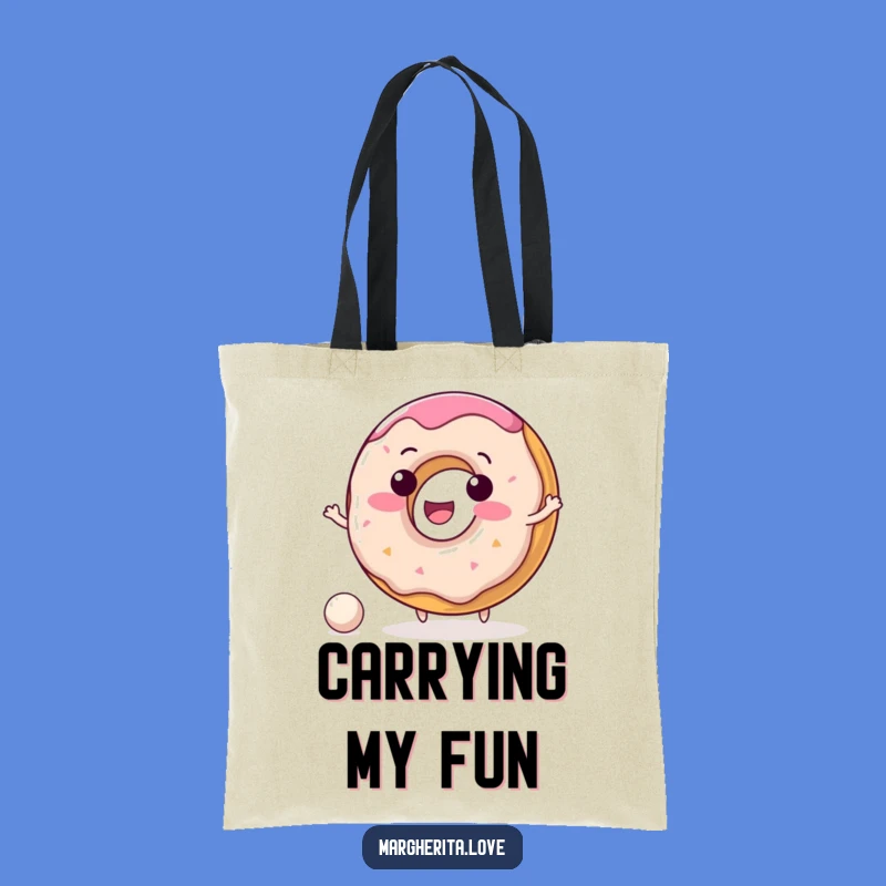 Funny Donut Tote Bag: Delightful Character's Bouncing Ball Accessory
